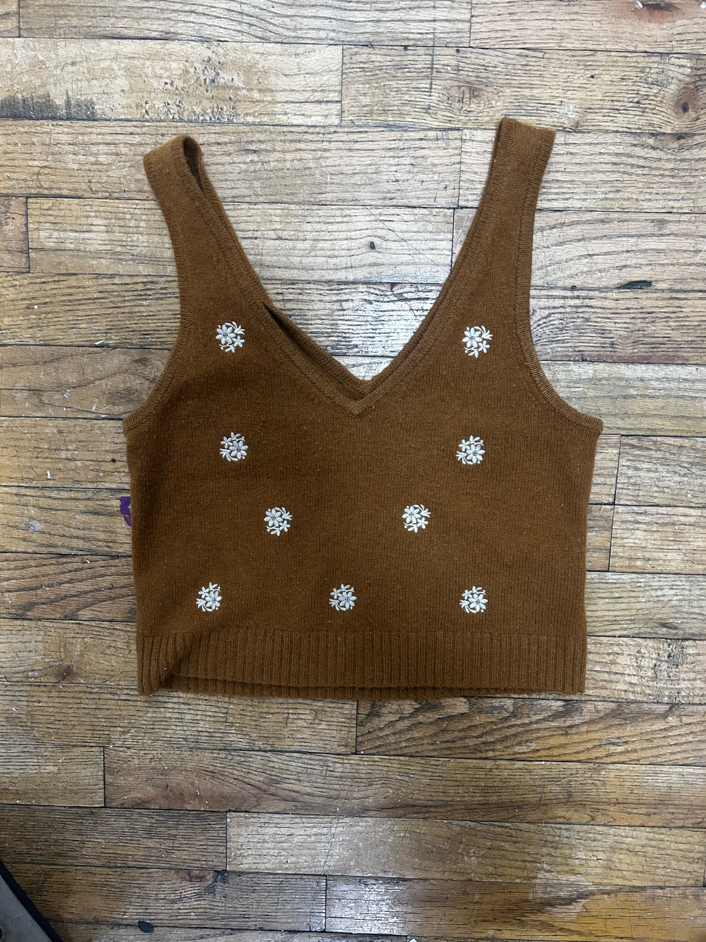 Madewell Brown Embellished V-Neck Knit Tank